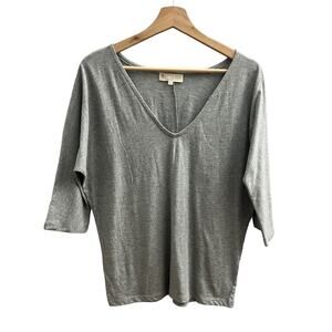 Synergy XS Gray Organic Cotton Tee Shirt T-Shirt 1/2 Sleeve V Neck Oversized